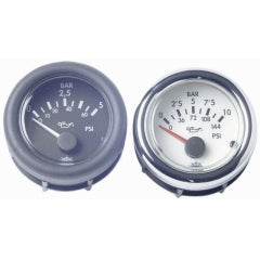 Oliedrukmeter 0-10 bar, 12 Volt - Oliedrukmeter motor boot 0-10 bar 24 volt